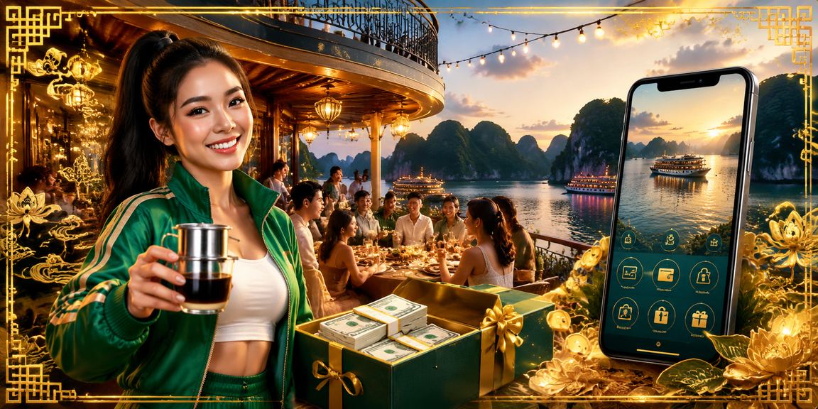 Người dùng Việt duyệt atq trên di động cạnh vịnh Hạ Long buổi sáng