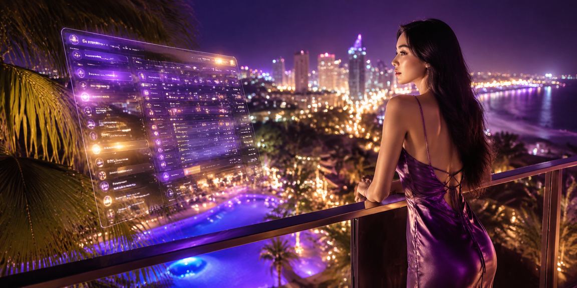 Ánh neon Mũi Né minh họa không khí xem sự kiện thể thao buổi tối